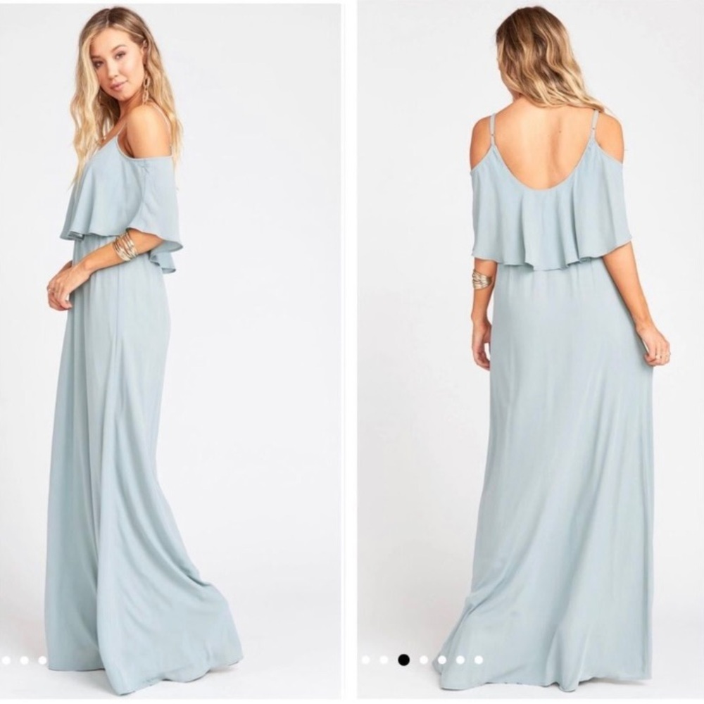 Show Me Your Mum Caitlyn Ruffle
Maxi Dress steel blue
Dress Size Medium